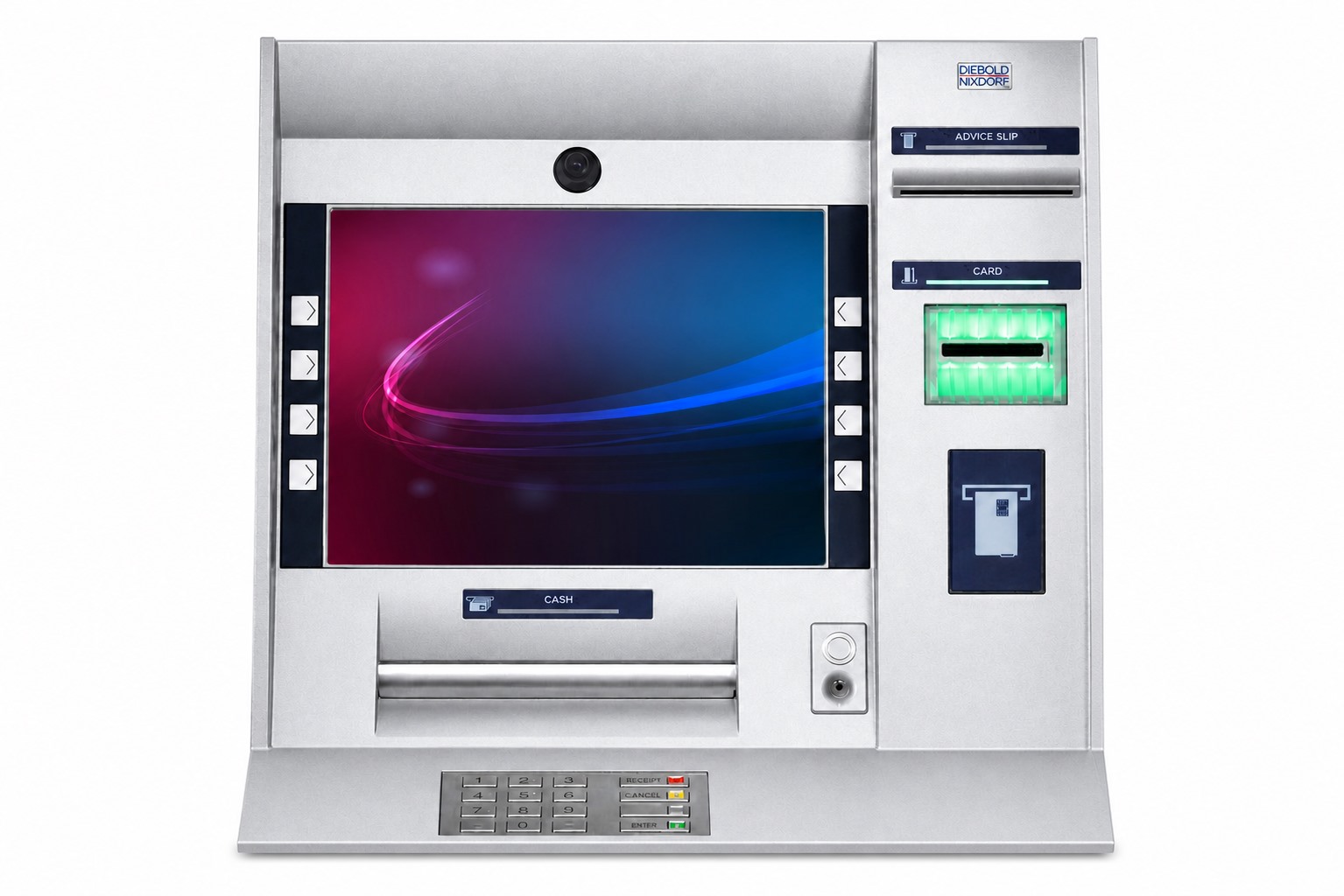 Банкомат Diebold Nixdorf на белом фоне